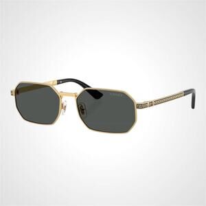 New VERSACE Sunglasses Gold Metal Rectangle Greca Logo Grey Lens Retro Authentic